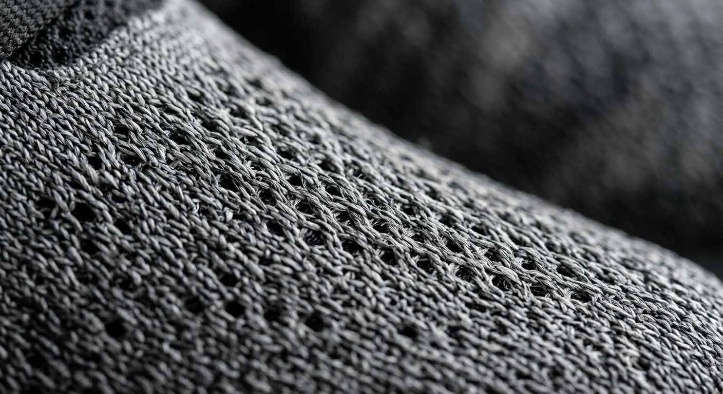 Macro of a breathable knit mesh upper